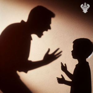 Silhouette of a man yelling at a child