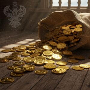 Spilled bag of gold coins