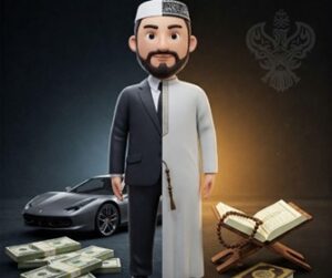Man split in wearing dunya and sunnah clothes