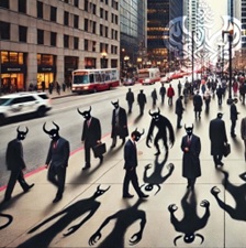 Street full of demonic people