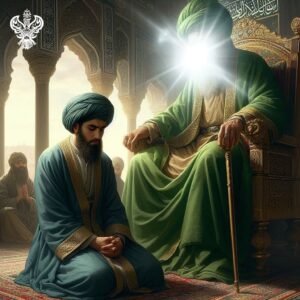 Student sitting humbly with shaykh