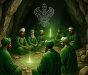 Students reciting in cave