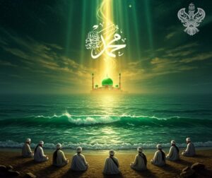 Students gazing at Madina Sharif sitting upon ocean water