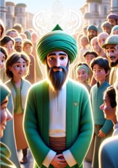 Sufi man standing amongst crowd