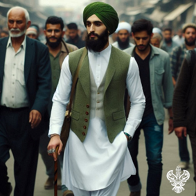 Sufi man walking ahead of a group of men