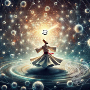 Sufi dervish whirling among spinning atoms