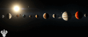 Sun, moon, 11 planets on universal sky