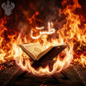 Holy Qur'an surrounded by Divine flames