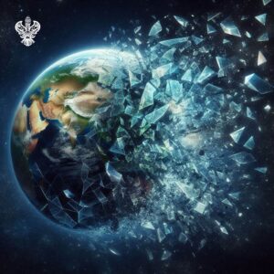 Planet Earth shattering like glass