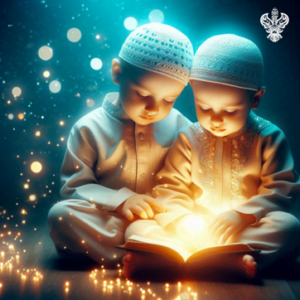Two boys reading lit book