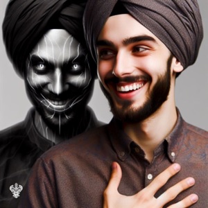 Two-faced man showing different sides of personality