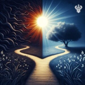Two paths, one of sunlight, one of moonlight