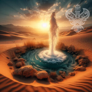 Spring of zamzam water gushing from desert sand