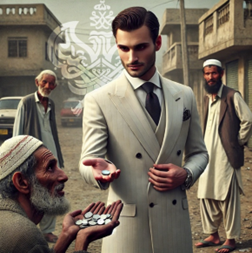 Wealthy man giving charity