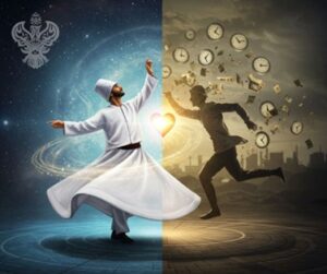 Comparing how whirling is opposite from the direction in the material world