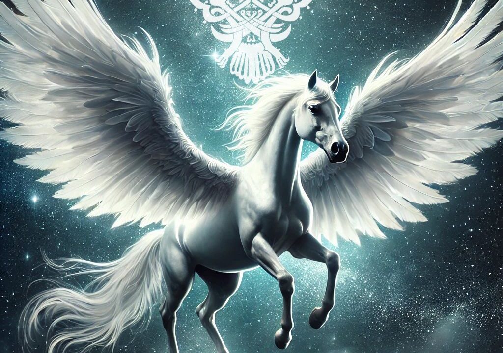 White buraq flying on dark starry night