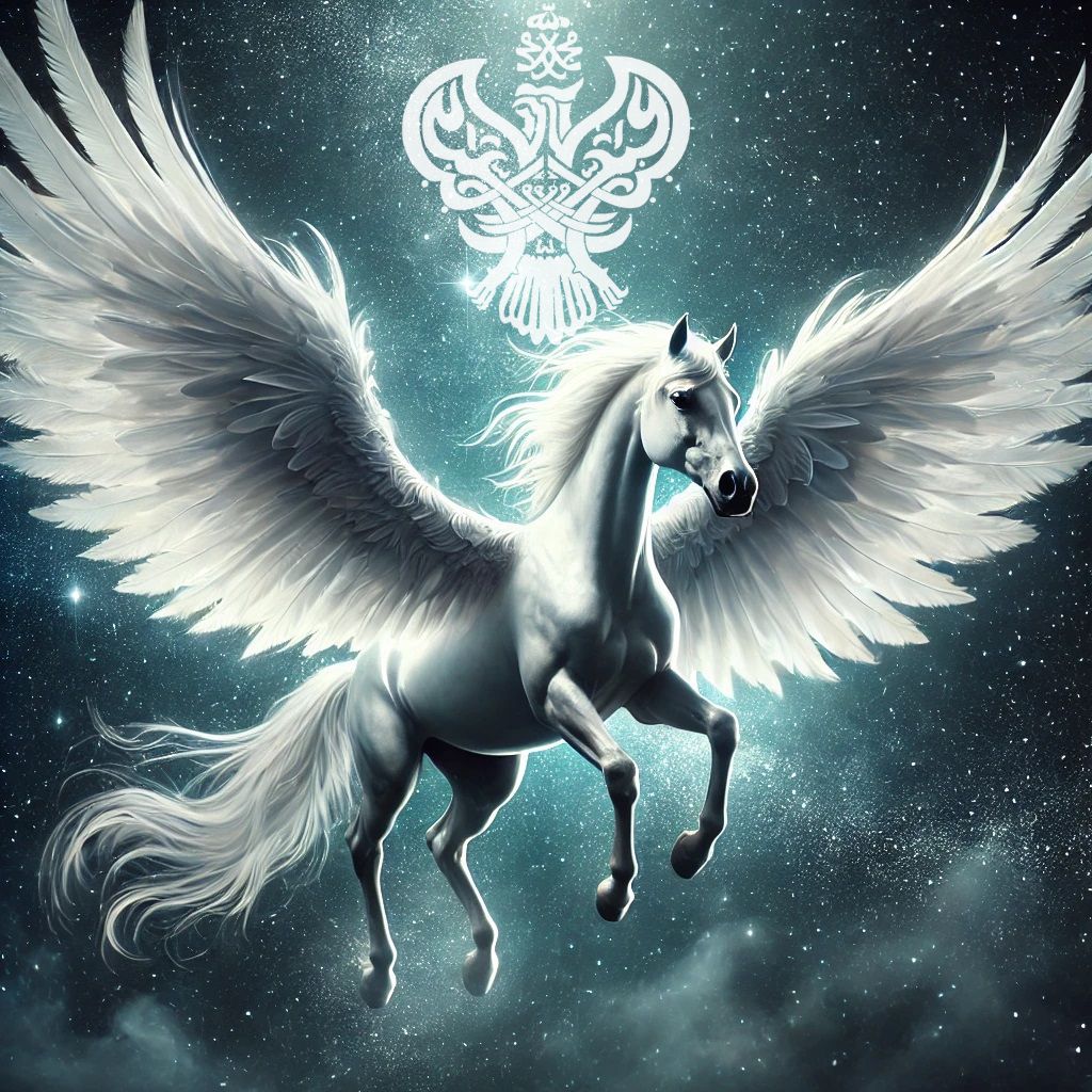 White buraq flying on dark starry night