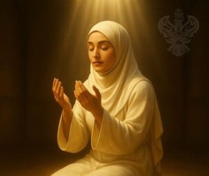 Woman doing dua under light