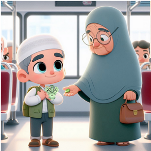 Woman giving stone to a child