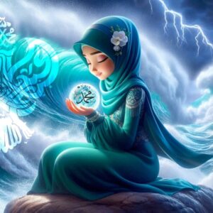 Woman in meditation holding light of Muhammadan energy