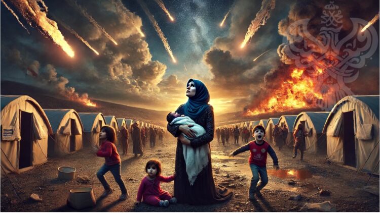 woman looking at sky amid war