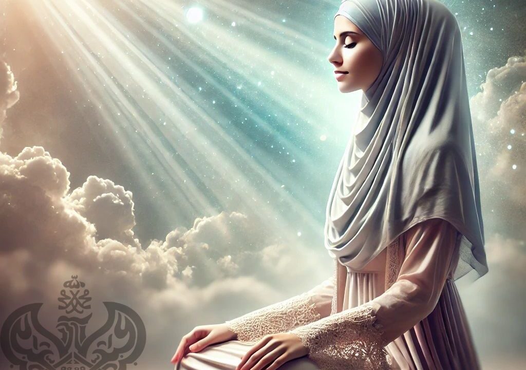 Woman sitting in meditation receiving heavenly lights