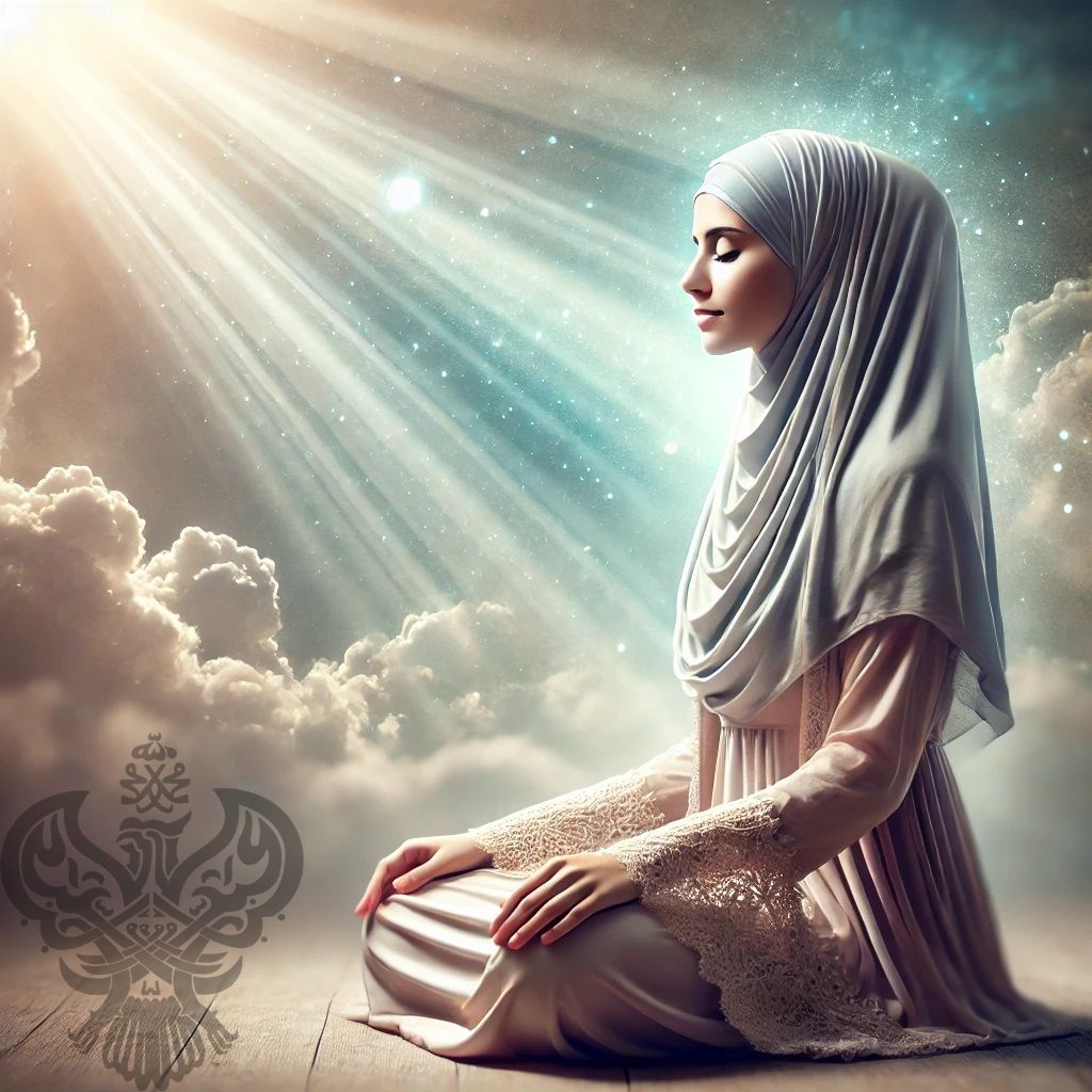 Woman sitting in meditation receiving heavenly lights