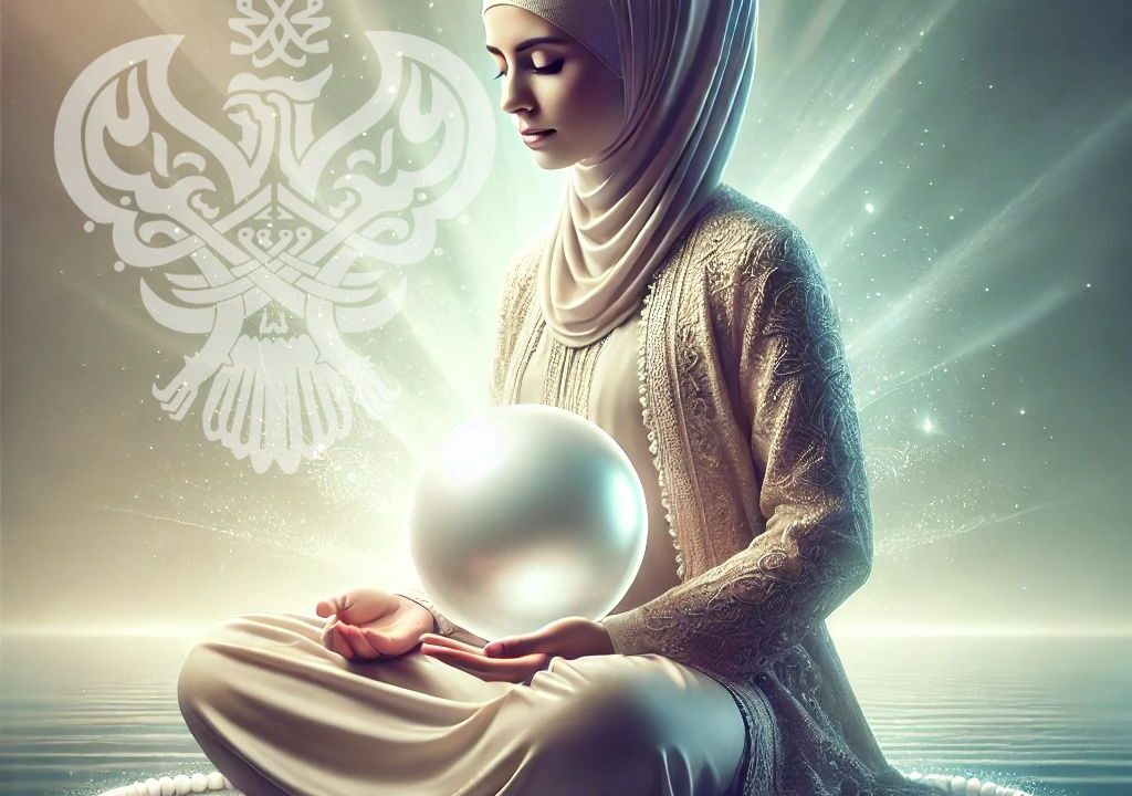 Woman meditating holding a pearl