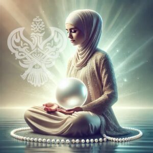 Woman meditating holding a pearl