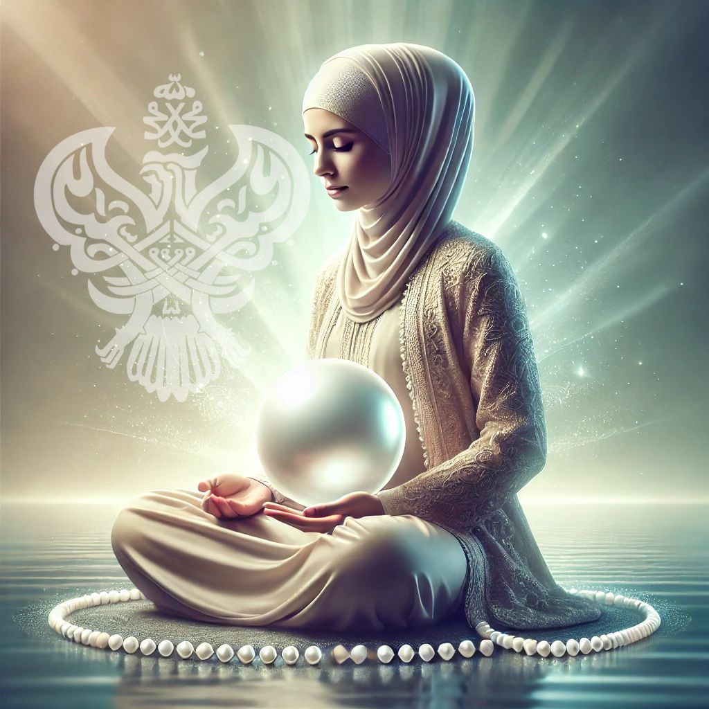 Woman meditating holding a pearl