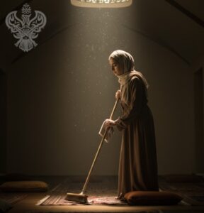 Woman sweeping floor