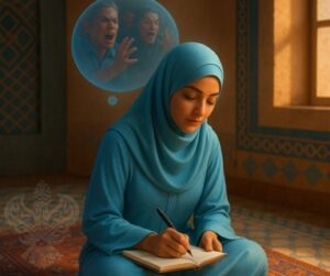 Woman writing notes for muhasabah