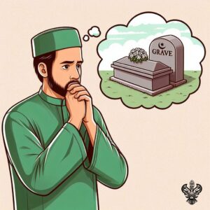 Man thinking about his own grave