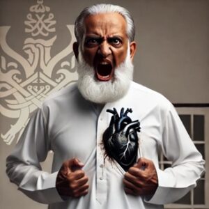 Yelling man with black heart